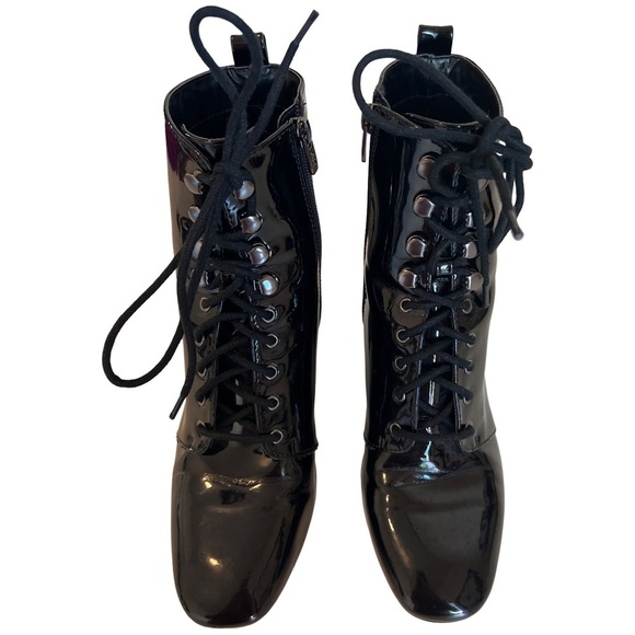 ANNE KLEIN • Women’s Shiny Black Leather Lace Up Booties Boots Shoes - Picture 8 of 11